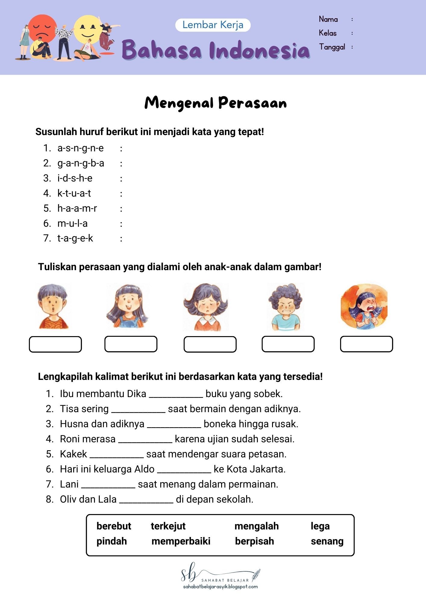 Lkpd bahasa indonesia mengenal perasaan Artofit