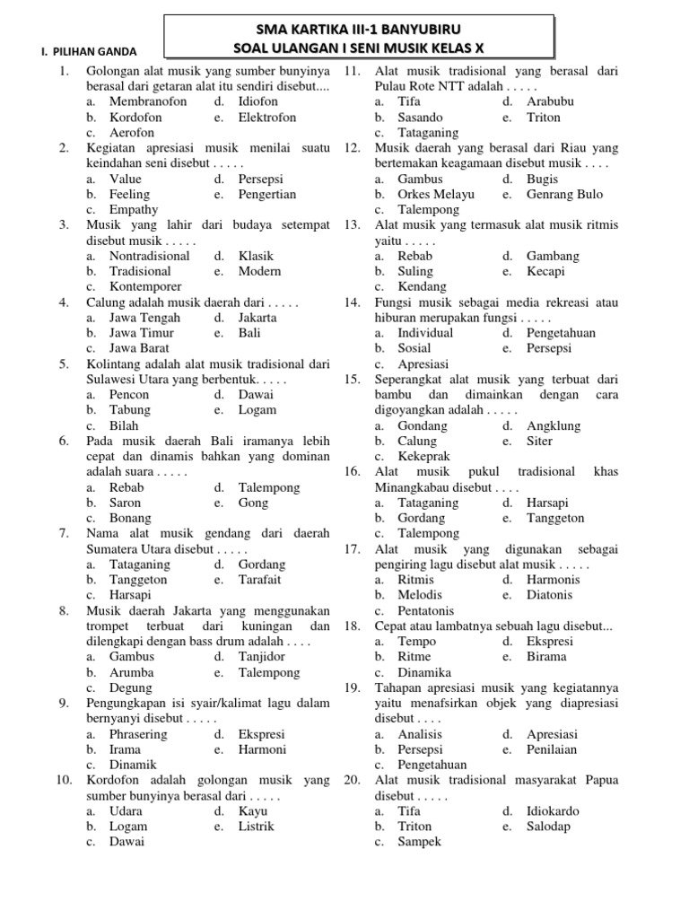 Soal Seni Budaya Kelas 9 Semester 1 Dan Kunci Jawaban Dalchaebi