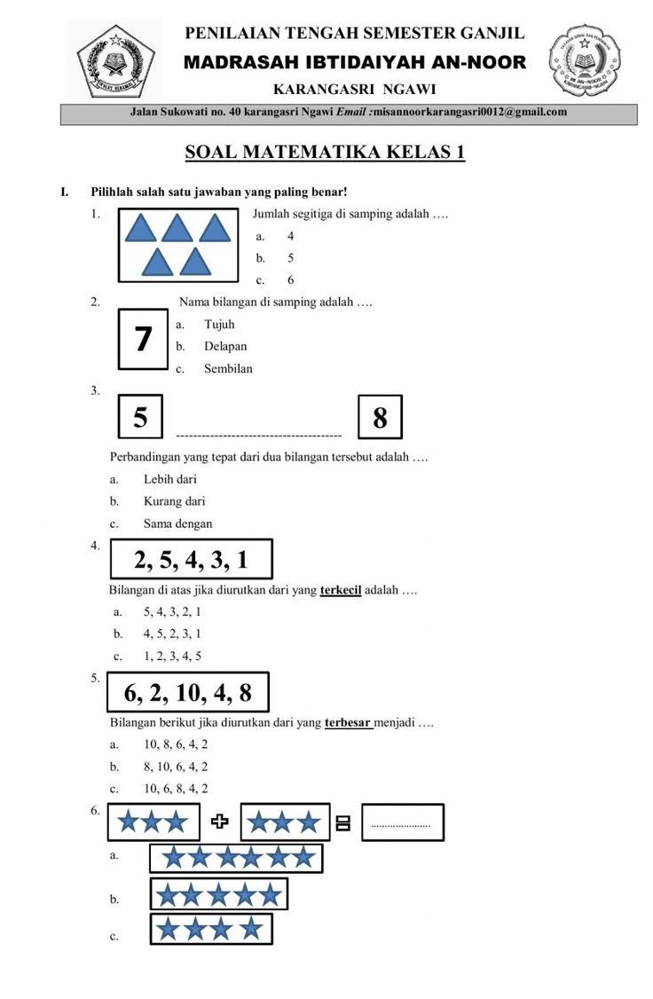 Ternyata Ini Rahasia Irvan Wisudawan Terbaik: Soal Ujian Matematika Kelas 1 Semester 1
