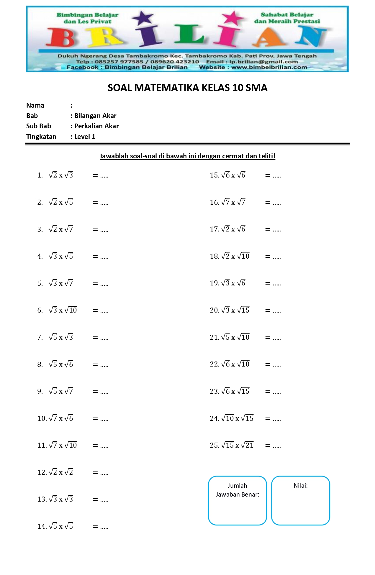 Soal PAS UAS Matematika Kelas 2 SD Semester 1 Lengkap Kunci Jawaban
