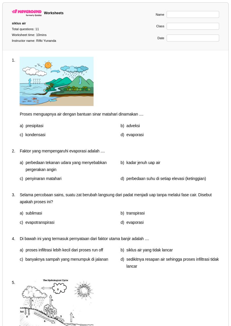 50 lembar kerja Siklus Hidrologi untuk Kelas 2 di Wayground Gratis 50 lembar kerja Siklus Hidrologi untuk Kelas 2 di Wayground Gratis