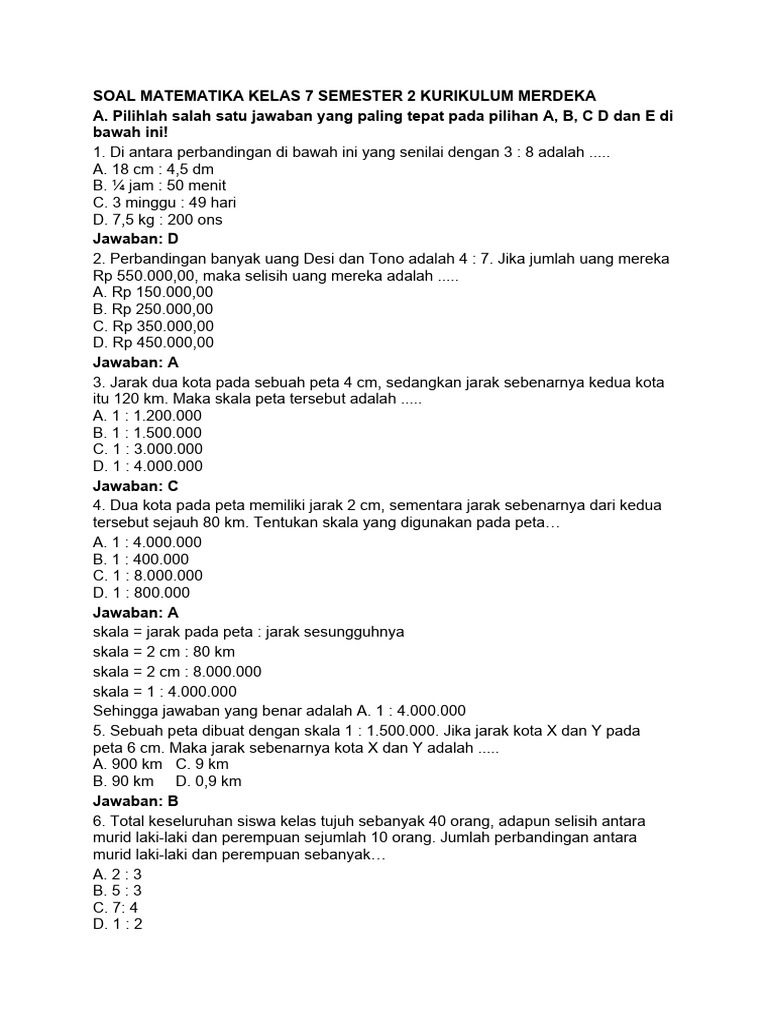 Akhirnya! Bank Soal Matematika SMP Kelas 7 Kurikulum 2013 Semester 2 Siap Cetak