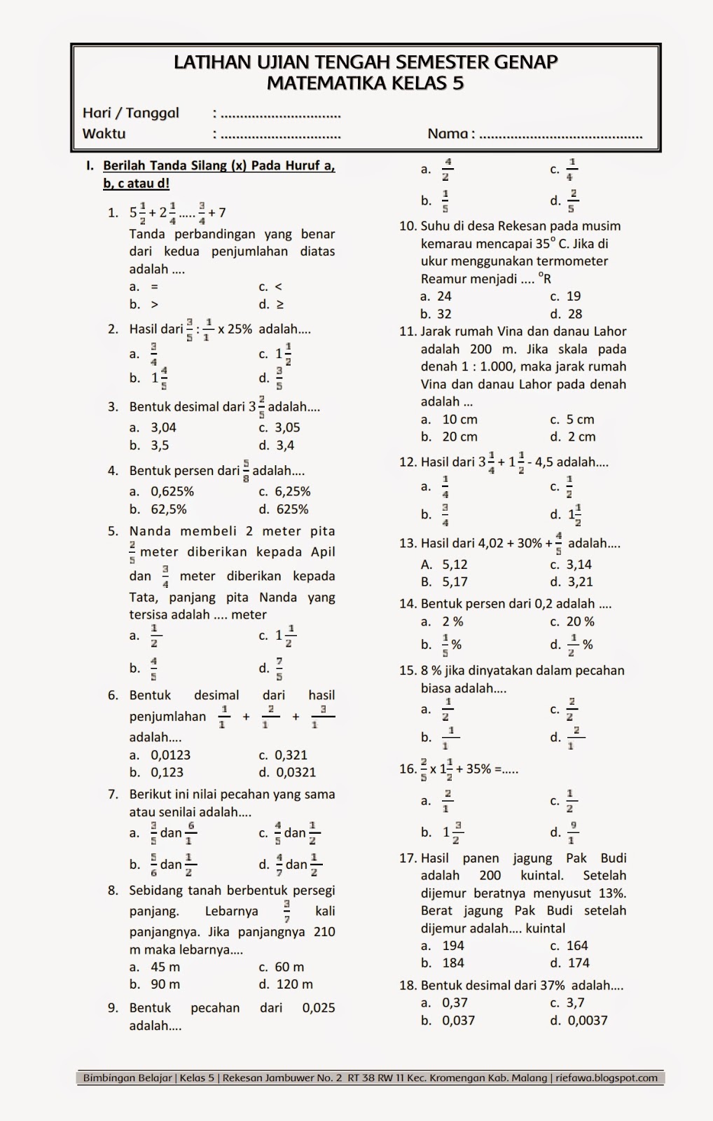Akhirnya Terungkap Bank Soal Matematika SD Kelas 5 Semester 2 2026