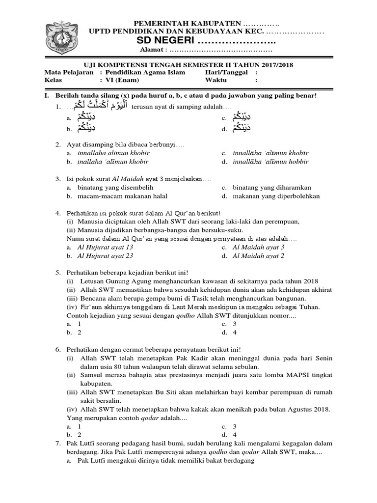 Akhirnya Terungkap! Soal PTS Kelas 6 Semester 1 Kurikulum 2013 dari SDN Krambilsawit