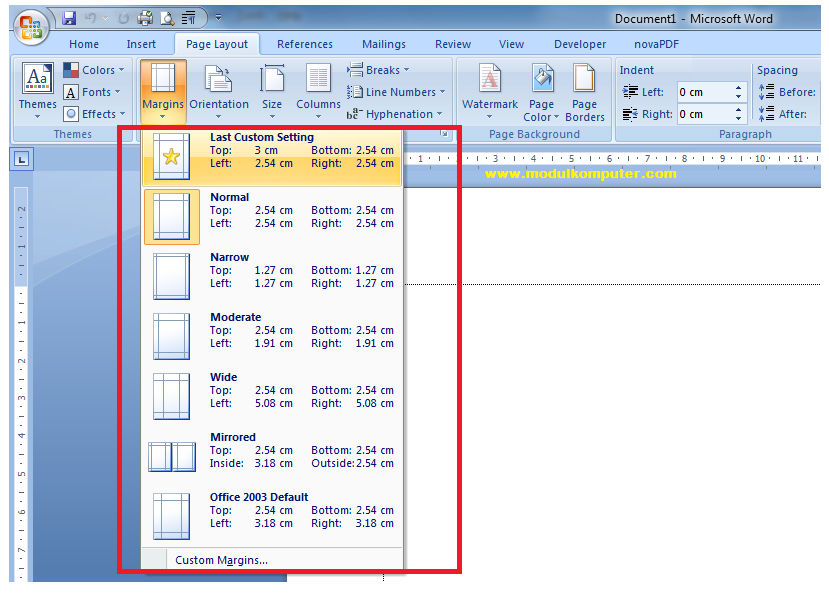 MI RAFA Fungsi Menu Page Layout Microsoft Word 2007 2010 2013