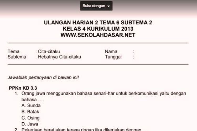 Ternyata Hanapi Bani Bagikan Download Soal Tema 6 Subtema 2 Kelas 4 yang Bikin Nilai Naik