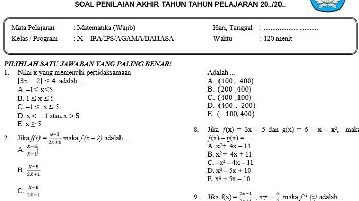 Wajib Tahu: Bank Soal Matematika SMA Kelas X Semester 2 dan Penyelesaiannya Siap Cetak