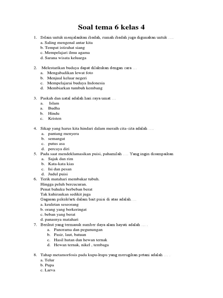 7 Rahasia Kumpulan Soal Tematik Kelas 4 Tema 6 dan 7 yang Wajib Dikuasai Sebelum Ujian!