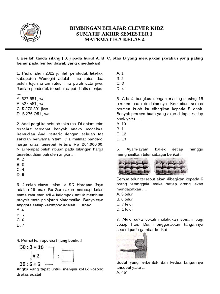 Soal Matematika Kelas 4 Semester 1 PDF Soal Matematika Kelas 4 Semester 1 PDF
