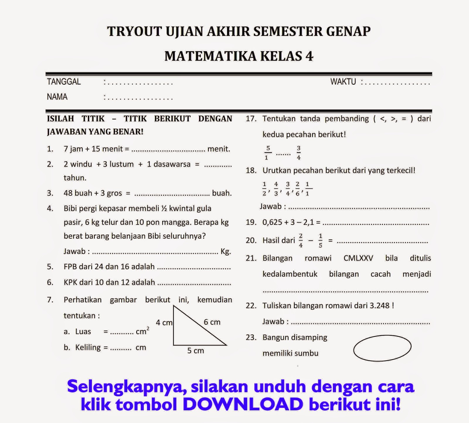 Terbukti Efektif! Kumpulan Soal Tematik UKK Kelas 4 Tahun 2018 untuk Nilai Tinggi