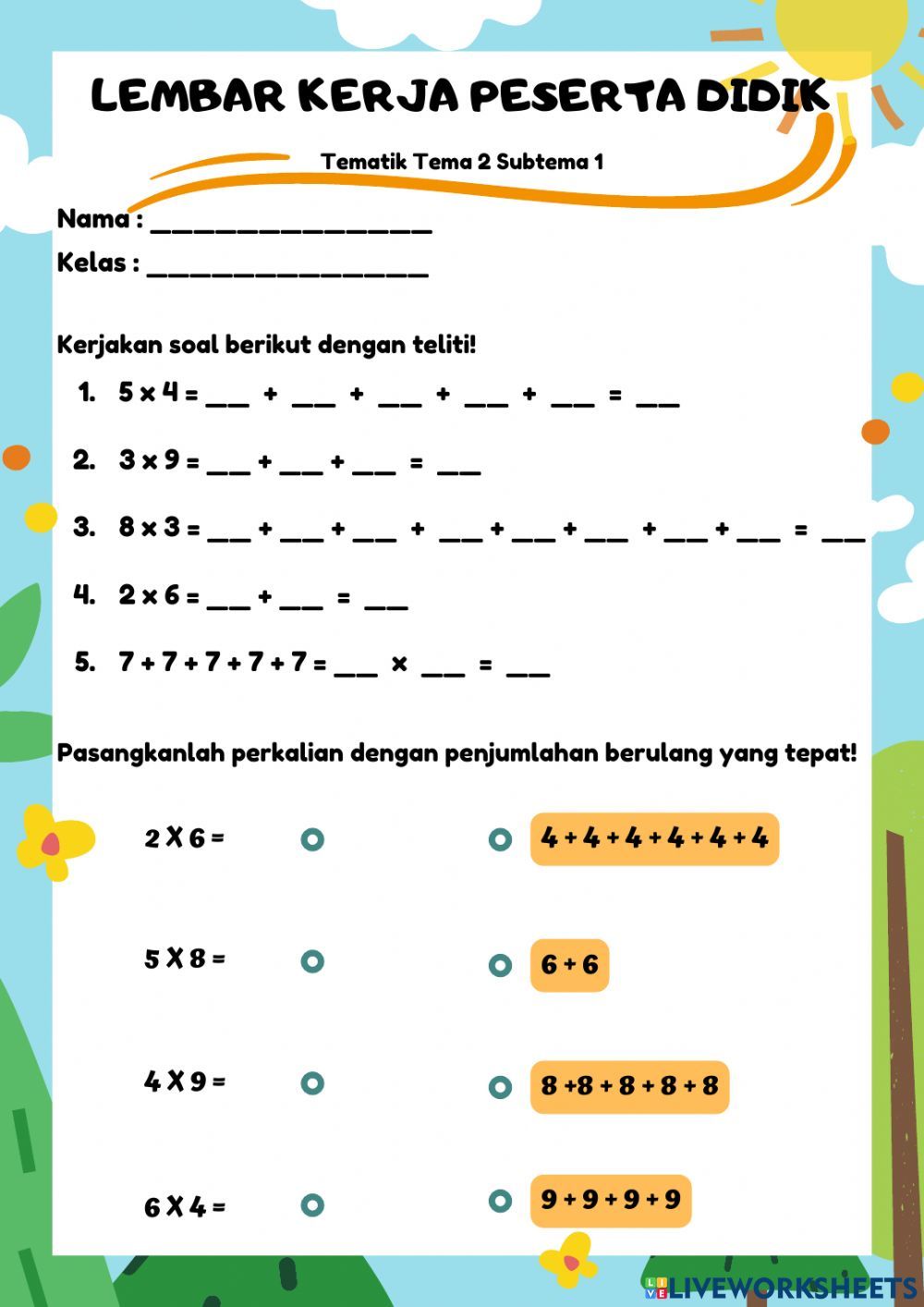 Perkalian Dasar Kelas II worksheet Birinci sınıf matematiği