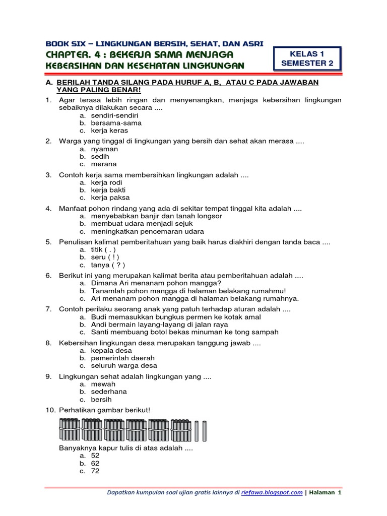 Soal Kebersihan Lingkungan Kelas 1 PDF