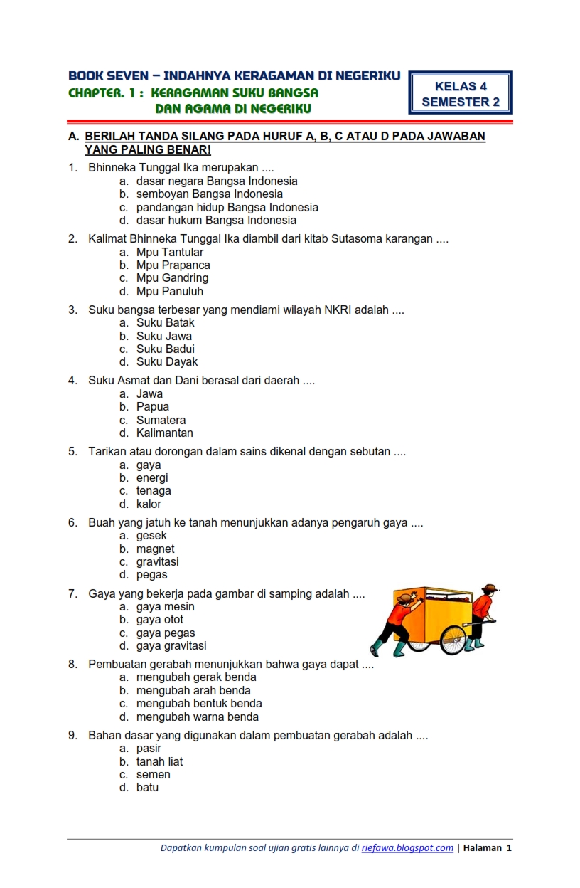 Latihan Soal Kelas 4 Tema 7 Indahnya Keragaman - Materi Soal