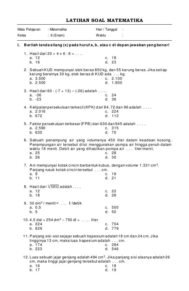 Terbukti 5 Cara Kuasai contoh soal matematika uas 1 kelas 6 kurikulum 2013 Sebelum Ujian