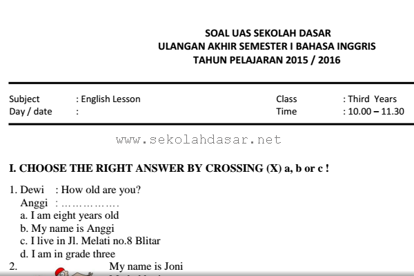 Rahasia Nilai Sempurna Bocoran Soal UAS Kelas 3 MI Semester 1 Bahasa Inggris Terbaru