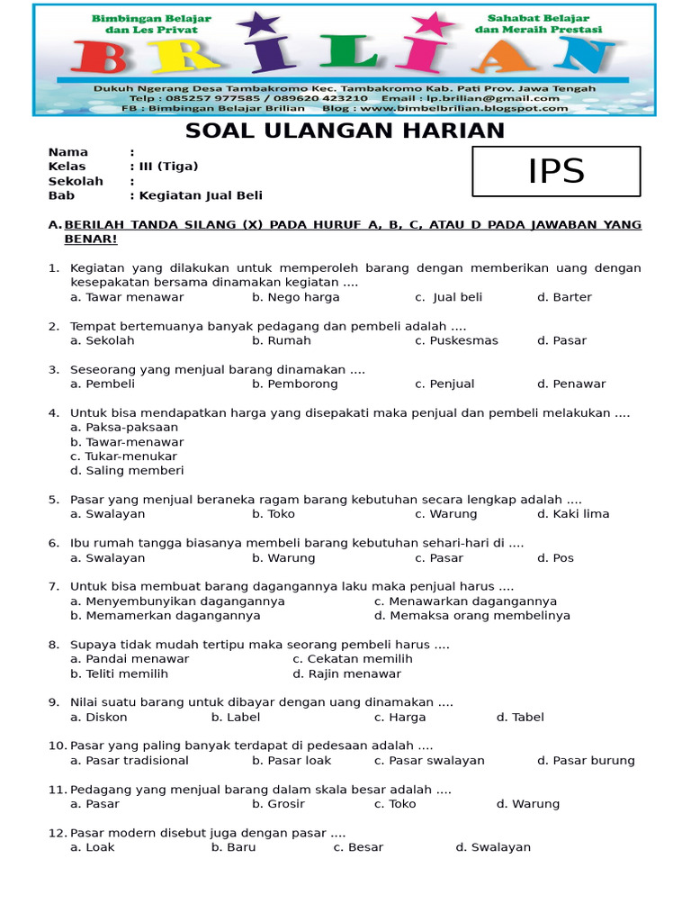 Rahasia Skor Tinggi Lewat Bocoran Soal UAS Kelas 3 SD IPS Semester 2 2018 Terbaru