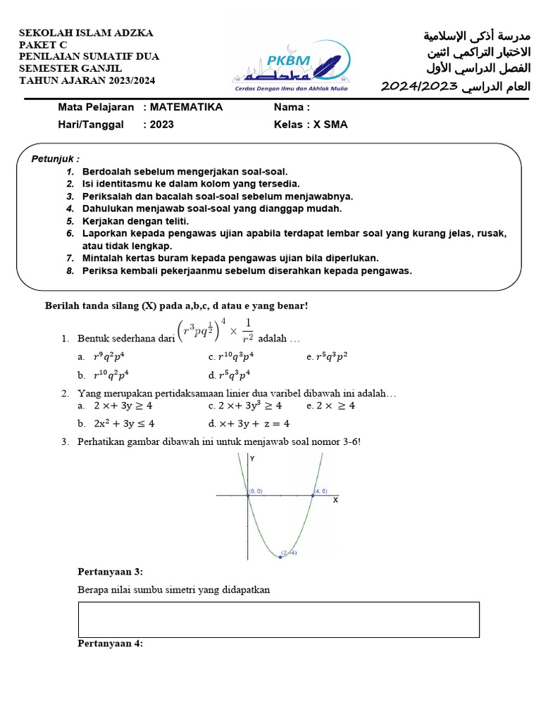 Rahasia Skor Tinggi Lewat Contoh Soal Matematika Wajib Kelas 10 Semester 1 Beserta Jawabannya