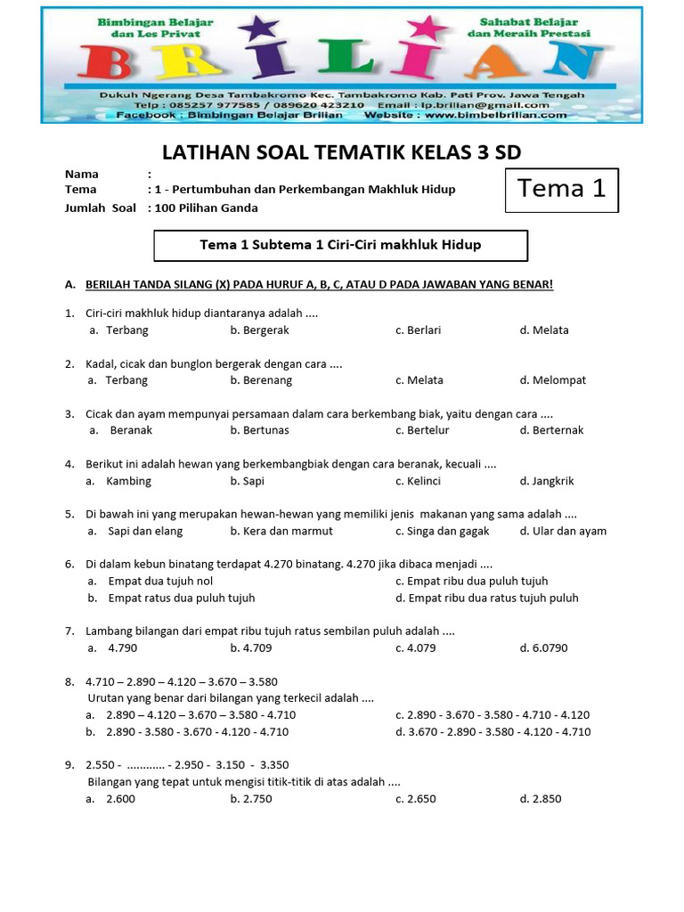 Wajib Tahu Bocoran Soal UAS Kelas 3 MI Tema 1 2 3 4 Agar Nilai Langsung Meluncur Tinggi