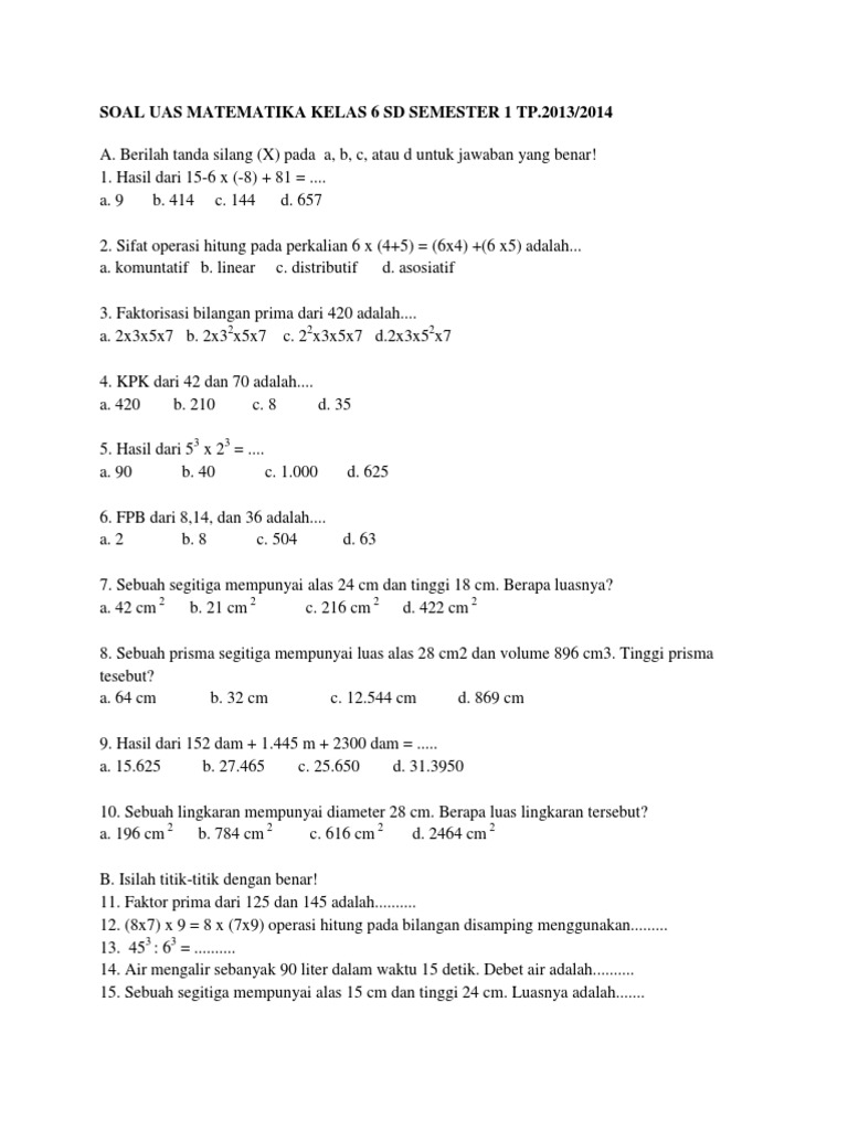 Wajib Tahu Rahasia Lulus dengan Contoh Soal Matematika UAS 1 Kelas 5 Terbaru